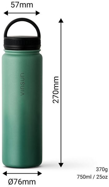 Vinsun Isolierflasche Edelstahl Trinkflasche 750ml, 3 Deckel, auslaufsicher, doppelwandig, 3 Deckel - Strohhalm, Trinköffnung, Schraubverschluss Bild 3