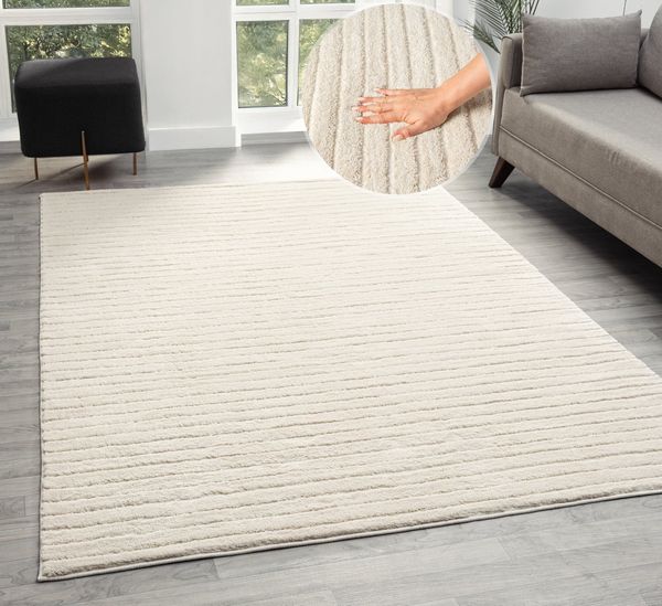 LeGer Home by Lena Gercke Teppich Selma, rechteckig, Höhe: 19 mm, Hoch-Tief-Struktur, Streifen Design, weich, Wohnzimmer, Schlafzimmer
