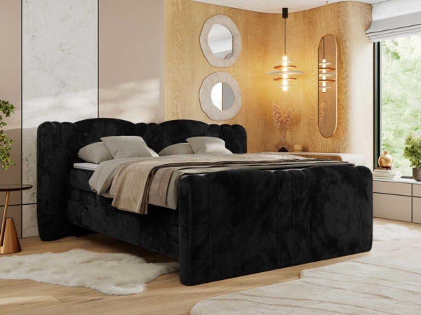 Elektrisch Boxspringbett Multipocket-Matratzen, elektrisch verstellbar, Polsterbett mit Bettkästen - FORTINA - 140 x 200 cm - Schwarz Plüsch - H3 Bild 3