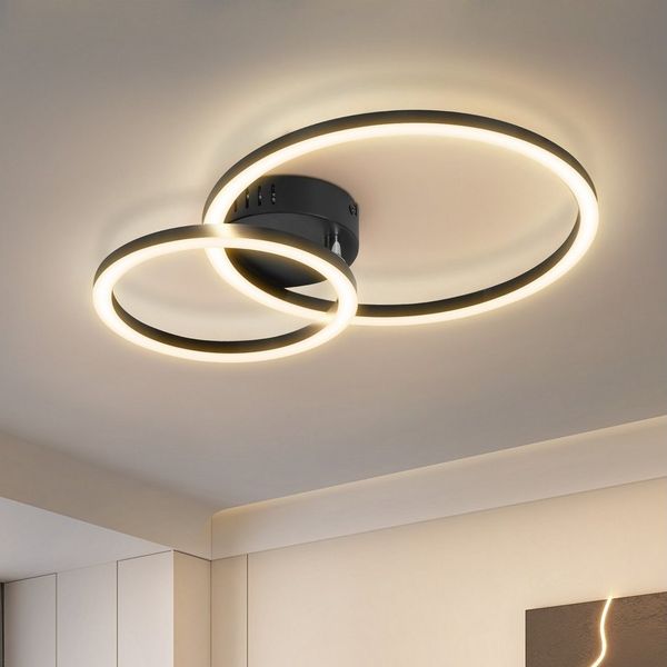 Nettlife LED Deckenleuchte Wohnzimmer 2 Ringe Schwarz/Weiß/Silber Modern 23W Deckenlampe 40.5CM, Nicht dimmbar, LED fest integriert, Warmweiß, für Wohnzimmer Schlafzimmer Flur Büro Balkon Küche