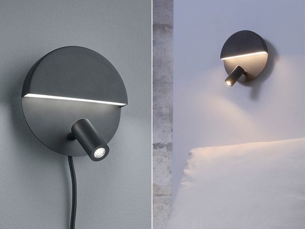 2er SET LED Leselampen Schwarz mit Schalter & Stecker, Ø 16cm
