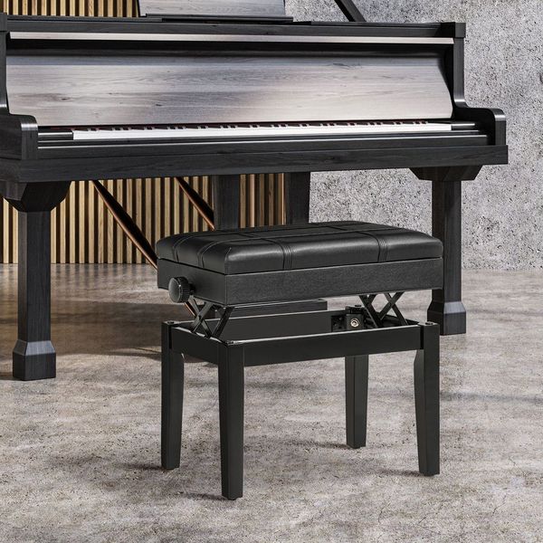 MC Star Klavierbank Höhenverstellbarer Klavierhocker mit Stauraum, Lederkissen (Schwarz, 63x35x46-56 cm)