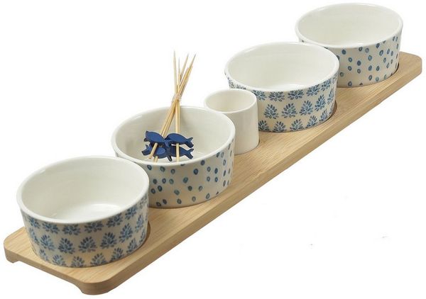 MARELIDA Servier-Set Tapas Set Servierplatte mit 4 Dipschalen Snackschalen Fingerfood, (5-tlg)