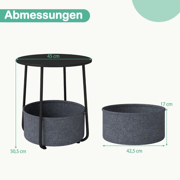 Rund Beistelltisch mit Aufbewahrungskorb Klein Sofatisch Modern Couchtisch Nachttisch Schwarz Bild 2
