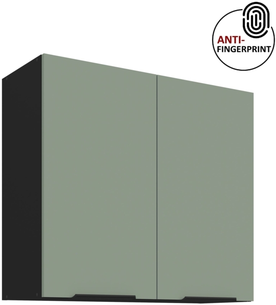 Küchen Hängeschrank 80 cm ARIA Aquamarin ultra matt + Schwarz matt, hochwertige Fronten mit Anti Fingerprint Beschichtung Küchenzeile Küchenblock