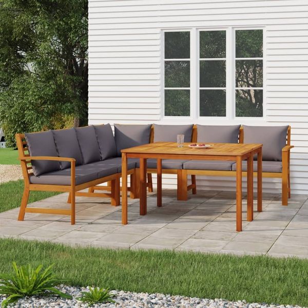 vidaXL 7-tlg. Garten-Essgruppe mit Kissen Massivholz Akazie 3154971