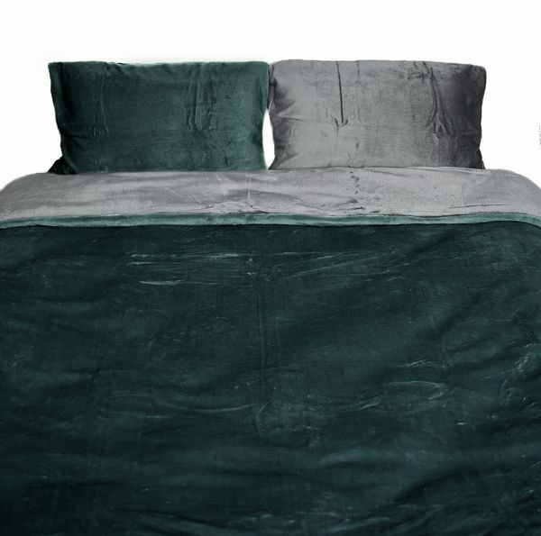 Moderne Plüschbettwäsche mit Reißverschluss - einfarbig, wendbar & warmhaltend Grün 155x220cm + 80x80cm Kissenbezug