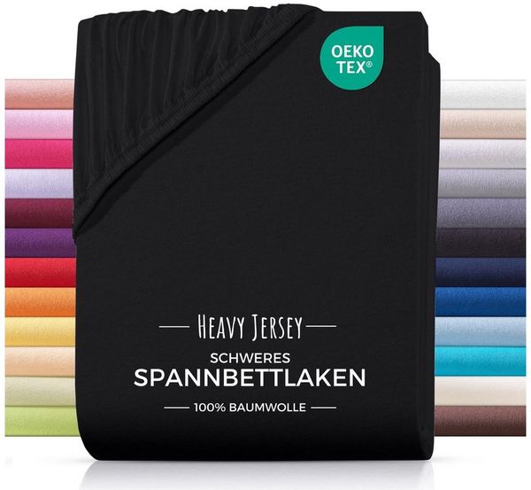 Carpe Sonno Spannbettlaken Heavy Jersey 90x200 100x200 120x200 140x200 160x200 180x200 200x200, Jersey, Gummizug: rundum, (1 Stück), Weiches Spannbetttuch Bügelfrei, Bettlaken 130x200 Schwarz