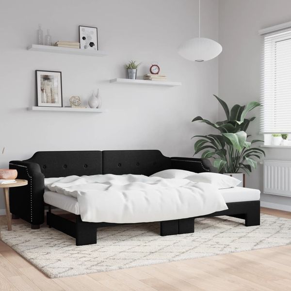 vidaXL Tagesbett Ausziehbar Schwarz 90x190 cm Stoff 3197646