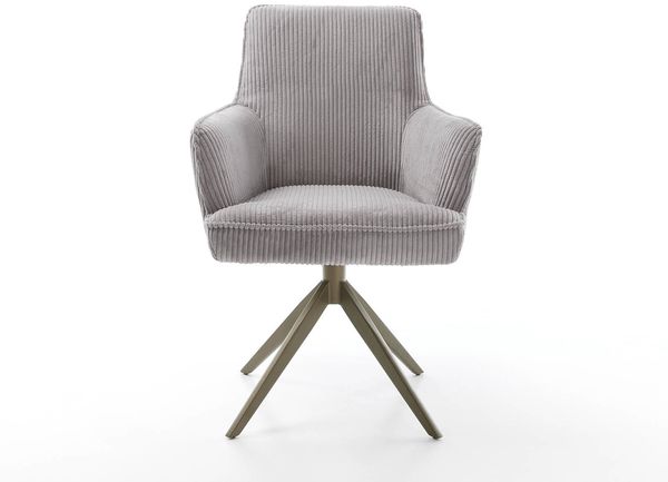 Drehstuhl Heira-Flex mit Armlehnen Cord Silbergrau Kreuzgestell breit Effektfinish Titan 360° drehbar Taschenfederkern Bild 2