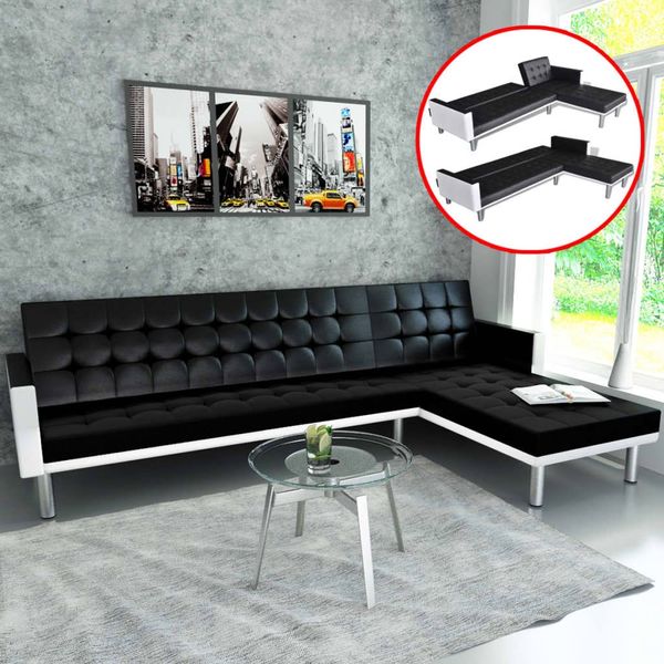 vidaXL Schlafsofa L-Form Kunstleder Schwarz 244328