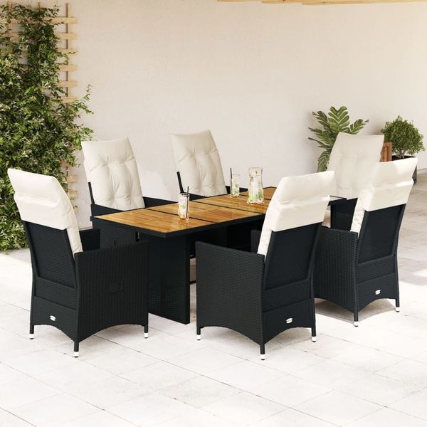 vidaXL 7-tlg. Garten-Essgruppe mit Kissen Schwarz Poly Rattan 3276688