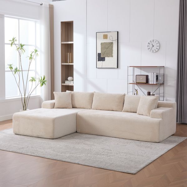 YakoHome Modulsofa Elfenbein 272x174x75 cm – Vollmontiertes Polstersofa mit Chaiselongue, hohem Sitzkomfort und neutralem Design für Wohnzimmer, Schlafzimmer und Home-Office