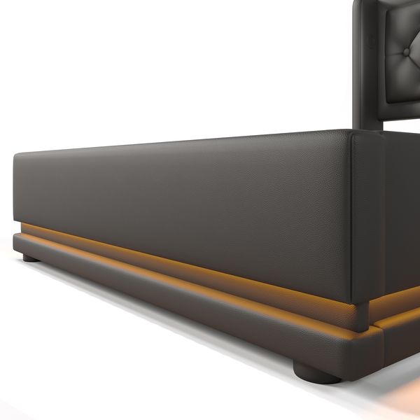 Polsterbett 90x200 cm, Schwarz PU, hydraulischer Bettkasten, 3‑seitige LED & USB‑C，Es gibt eine Matratze. Bild 6
