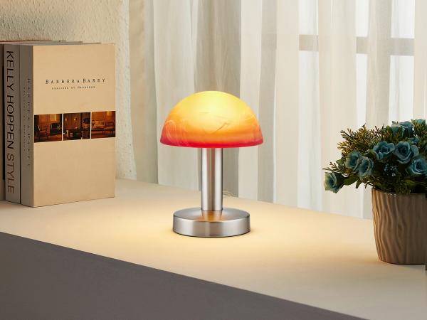 Trio LED Nachttischlampe, Dimmfunktion, LED wechselbar, Warmweiß, klein-e Bauhaus Pilz-lampe für Fensterbank mit Touch-funktion, H: 21cm, inkl. Leuchtmittel