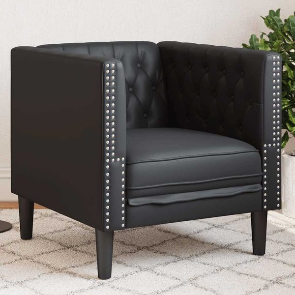 Chesterfield-Sessel, Wohnzimmersessel Schwarz Kunstleder