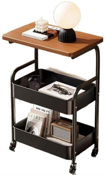 GarveeMore Rollwagen 3-Tier Rollwagen Holz Tischplatte Utility Cart verriegelbare Räder