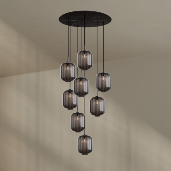 s.luce Velo 8-flammige Galerielampe Ø 80cm Baldachin Ø 25cm Rauch, Schwarz