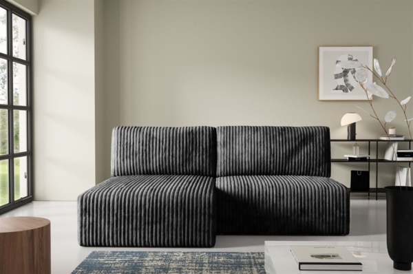 Ecksofa mit Schlaffunktion NATALIA XS in Stoff Tilia Schwarz Ottomane Links