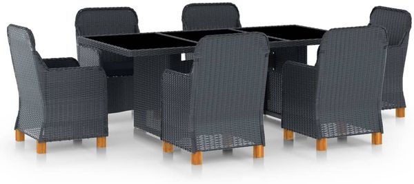 vidaXL 7-tlg. Garten-Essgruppe mit Auflagen Poly Rattan Dunkelgrau 3060163
