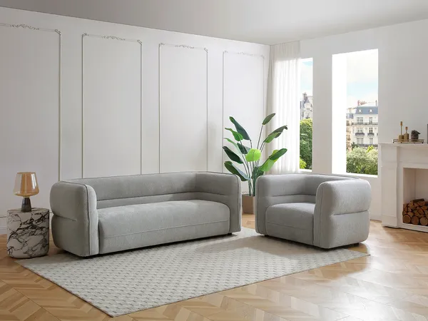 Vente-unique - TALIENA Sofa and armchair set Stoff Grau - B 95 cm x H 74 cm x L 222 cm120 cm
