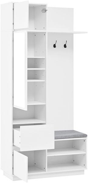 Flurgarderobe Kompakt mit Spiegel, Sitzbank & Schuhregal, Weiß, 90x34,5x190 cm Bild 7