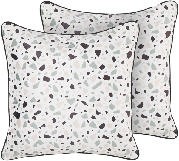 Kissen 2er Set Terrazzo Optik LAVENDER Samtstoff 45 x 45 cm Weiß