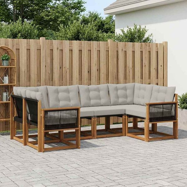 vidaXL Outdoor-Sofagarnitur mit Kissen 6 pcs Natur und Hellgrau 3382175