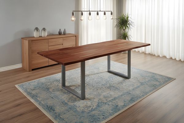Esstisch Baumkante Akazie nuss 180(280)x90 Ansteckplatten silber ADINA 70218717