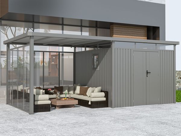 Metall Gerätehaus Style 7,56 m² Spar-Set-5 Alu Grau