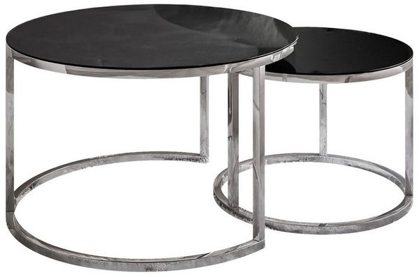 Lookway Couchtisch CIRI 2in1 GLASS mit Chromgestell (2er Set), Durchmesser: ⌀70 cm und ⌀50 cm
