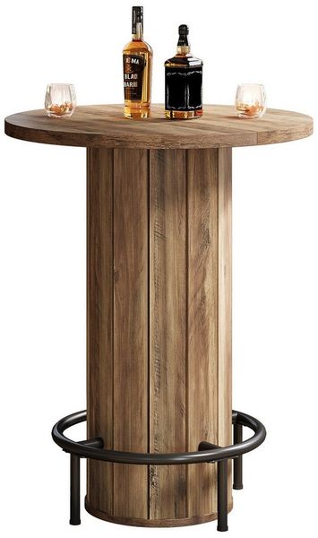 Tribesigns Stehtisch 100cm Runder Bartisch Bistro-Kneipentisch mit Fußstütze aus Metallring