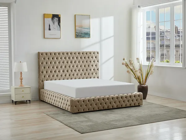 Vente-unique - DULENI Bett SamtStoff Schokoladenbraun - B 230 cm x H 138 cm x L 192 cm