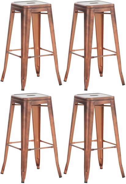 4er Set Barhocker DOLAN - Metall Kupfer 43x43x76 cm | Barstuhl Tresenhocker Tresenstuhl Kneipenhocker Kneipenstuhl