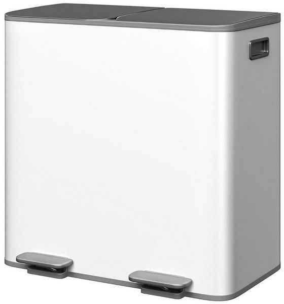GarveeMore Mülleimer 2x40L aus Edelstahl,Doppelfach Abfallbehälter mit Soft-Close-Deckel, Tretmechanismus und PP-Innenbehältern,ideal Recycling Mülltrennsystem