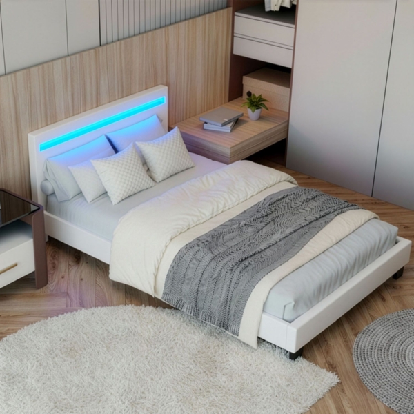 Juskys 'Paris' Polsterbett mit LED-Beleuchtung, Kunstleder, Weiß, 120x200 cm, ohne Matratze