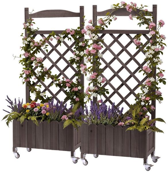 COMHOMA Blumenkasten Rankgitter Pflanzkasten mit Rollen, Holz Hochbeet mit Spalier (2 ST, 2 St, Farbe und Menge sind optional), wetterbeständiger Pflanzenkübel mit Drainagelöchern