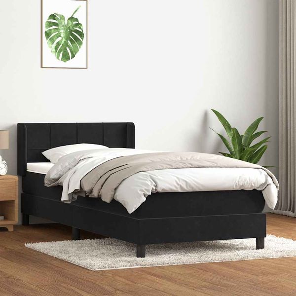 vidaXL Boxspringbett mit Matratze Schwarz 80x220 cm Samt 3318137
