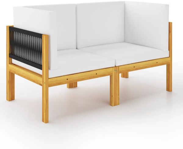 vidaXL 2-Sitzer-Gartenbank mit Kissen Holz Akazie & Seil 3068853