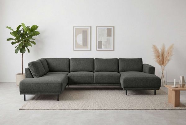Home affaire Wohnlandschaft Sveeva, U-Form, XXL, B. 310 cm, schwarze Metallfüße, langlebiger Webstoff, mit Wellenunterfederung, viele Farben