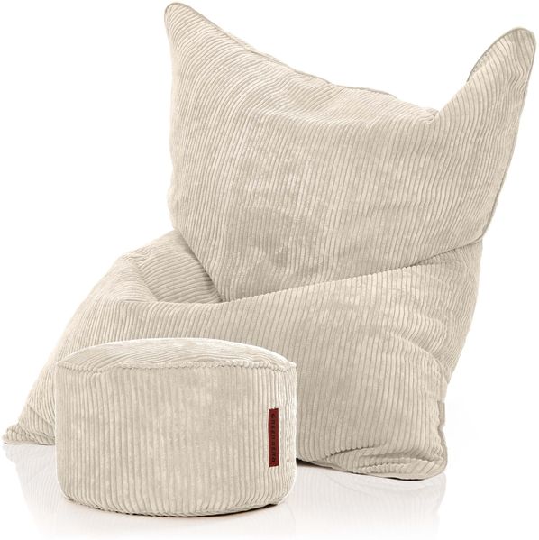 Green Bean® Sitzsack + Pouf im Set - XXL Riesensitzsack mit passendem Sitzhocker | Bean Bag mit EPS Füllung - Beige