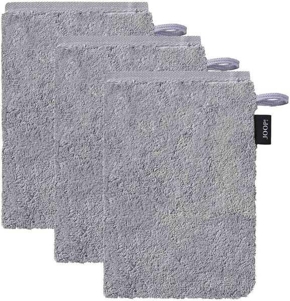 JOOP! Waschlappen, 3er Pack - Waschhandschuh, Doubleface, Walkfrottier Hellgrau 16x22cm
