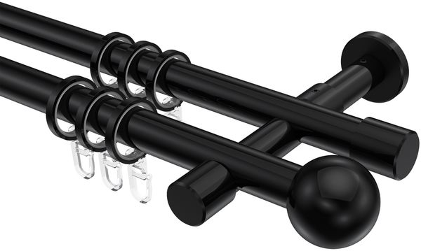 Gardinenstangen-Set Prestige Luino 420 cm (geteilt in 3 x 140 cm), 2-läufig, 20 mm Ø Schwarz