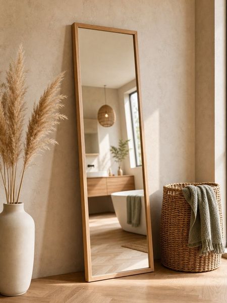 holz4home® Ganzkörperspiegel Spiegel mit Eichenholzrahmen I Wandspiegel Bodenspiegel Massivholz, inkl. Aufhängung