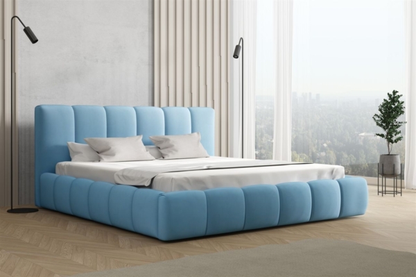 Polsterbett Doppelbett GIULIA Komplettset 140x200cm Stoff Magic Velvet Sky