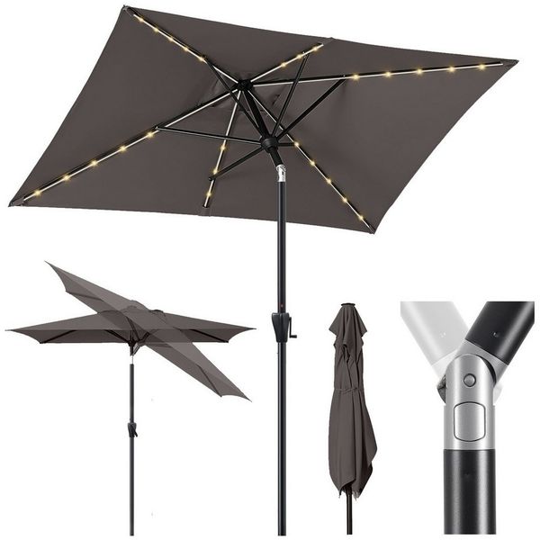 Sekey Sonnenschirm mit LED-Beleuchtung, Kurbel & UV50+, knickbar, Aluminium cappuccino, 210 x 140 cm
