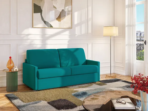 Schlafsofa 3-Sitzer CALIFE - Stoff - Türkis - Liegefläche: 140 cm - Matratzenhöhe: 18 cm