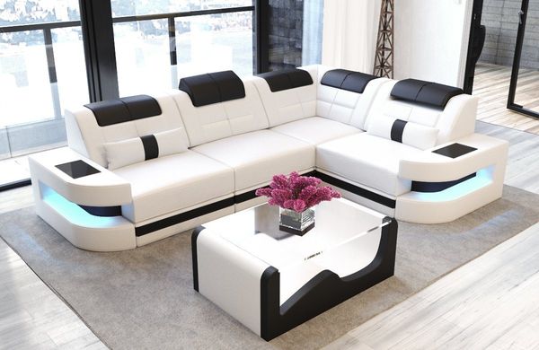 Sofa Dreams Ecksofa Leder Sofa Ledercouch Como L Form Ledersofa, Couch, mit LED, wahlweise mit Bettfunktion als Schlafsofa, Designersofa