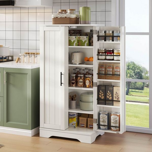 Ulife Stauraumschrank mit LED-Sensorlicht, großer 2-türiger Aufbewahrungsschrank, (1-St) mit verstellbaren Regalböden & Türablagen, 120x60x40xcm