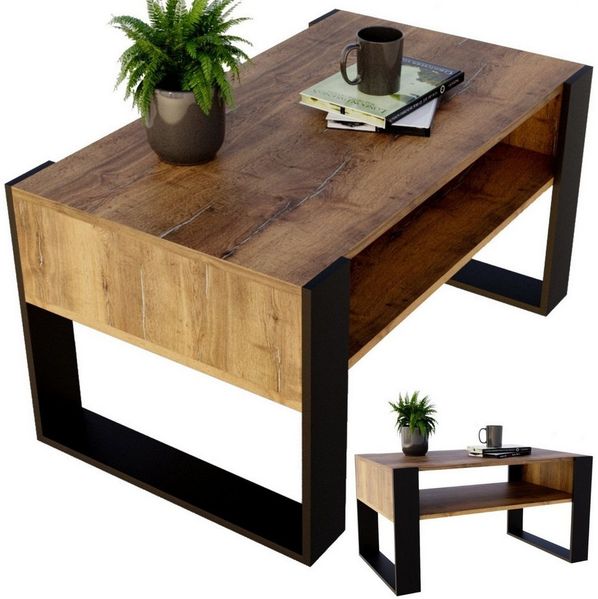 CraftPAK Couchtisch Wohnzimmer Tisch für Couch - mit zusätzlicher Ablagefläche